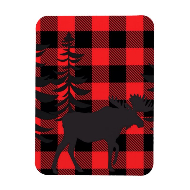 Red Plaid Moose Silhouette Magnet (Vertical)