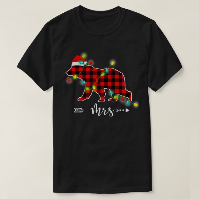 Red Plaid MRS Bear Christmas Matching Pajama Famil T-Shirt (Design Front)