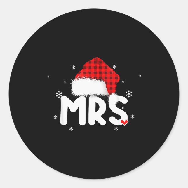 Red Plaid Mrs Claus Couples Matching Christmas Paj Classic Round Sticker (Front)