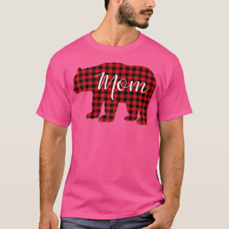 Red Plaid Mum Bear Matching Pajama Family Buffalo T-Shirt