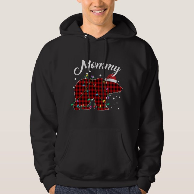 Red Plaid Mummy Bear Matching Buffalo Pajama Hoodie (Front)