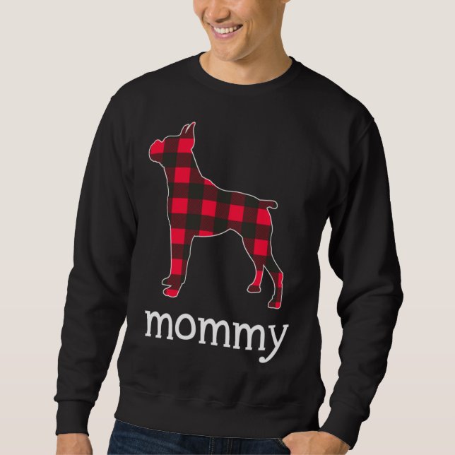 Red Plaid Mummy Boxer Dog Christmas Matching Famil Sweatshirt (Front)
