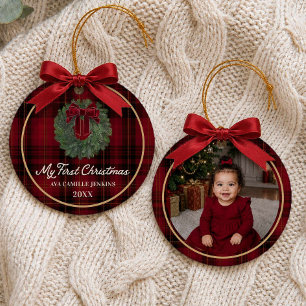Red Plaid My First Christmas Photo Ornament