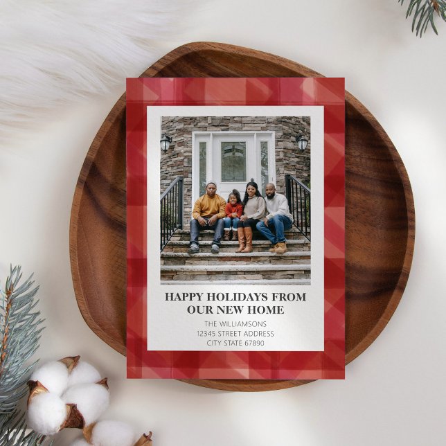 Red Plaid New Home Moving Christmas Photo Holiday Card (Creator Uploaded)