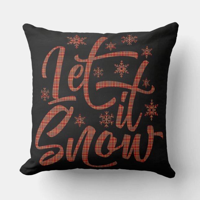 Red Plaid on Black Chalboard | Let It Snow Cushion (Front)