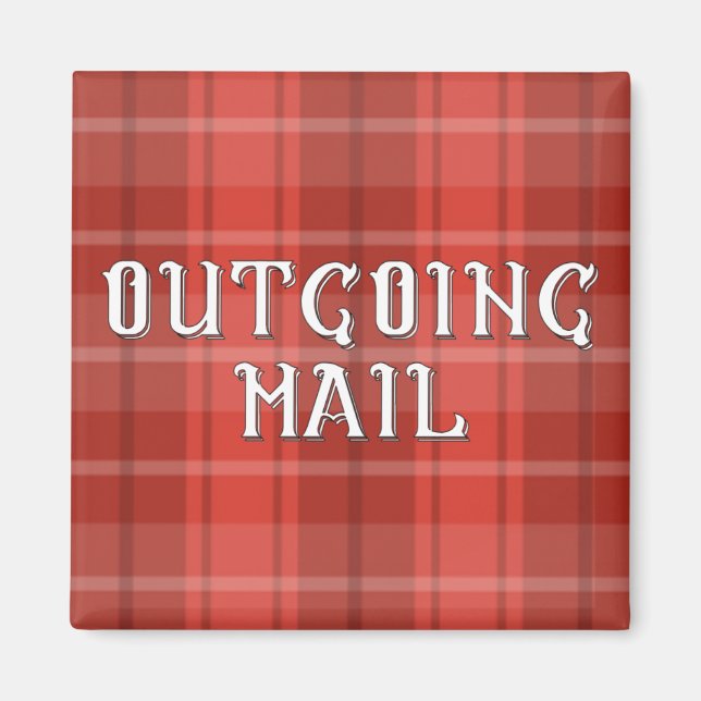 Red Plaid Outgoing Mail Magnet (Front)