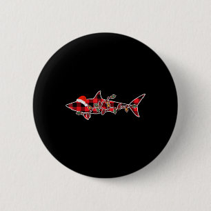 Red Plaid Pajama Shark Santa Hat Christmas Light 6 Cm Round Badge