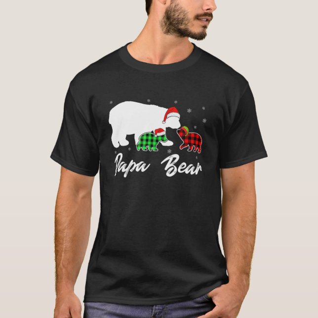 Red Plaid Papa Bear Matching Family Christmas Paja T-Shirt (Front)