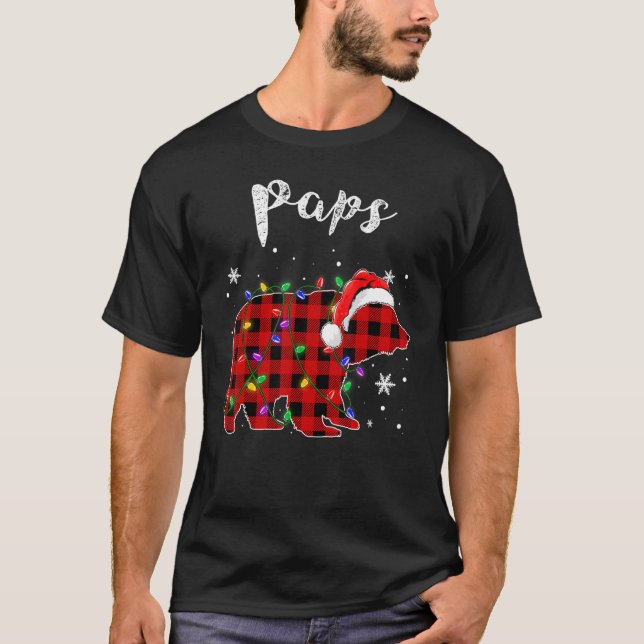 Red Plaid Paps Bear Buffalo Matching Family Pajama T-Shirt (Front)