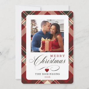 Red Plaid Pattern Merry Christmas Photo Holiday Card