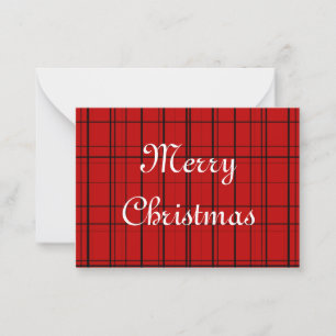 Red plaid pattern with white Merry Christmas text Card