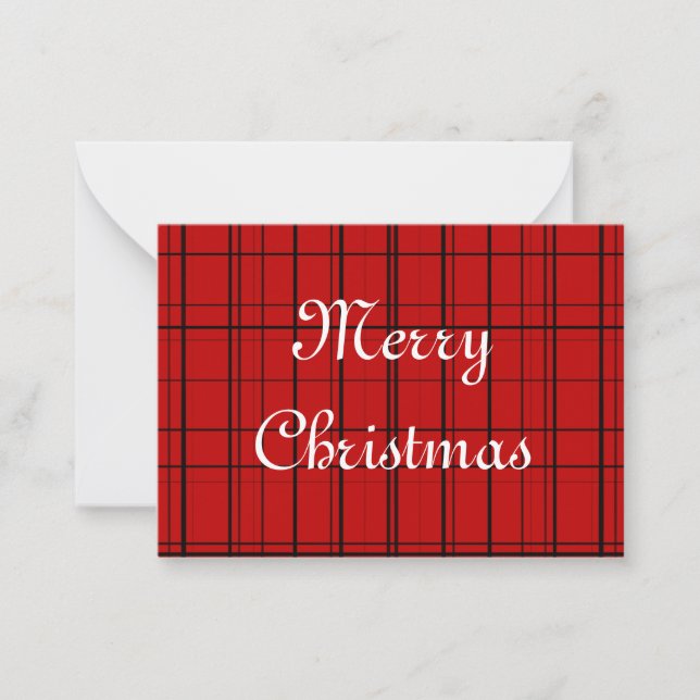 Red plaid pattern with white Merry Christmas text Card (Front)
