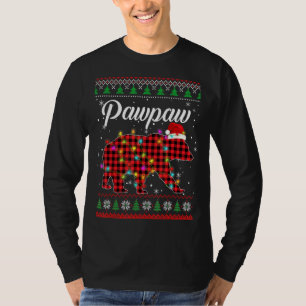 Red Plaid Pawpaw Bear Santa Xmas Ugly Christmas Sw T-Shirt