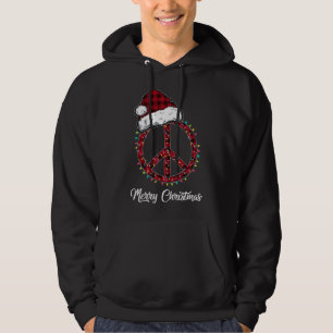 Red Plaid Peace Sign Christmas Lights Hippie Costu Hoodie