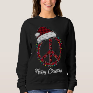 Red Plaid Peace Sign Christmas Lights Hippie Costu Sweatshirt