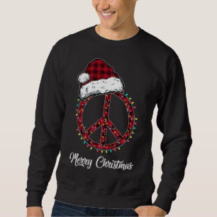 Red Plaid Peace Sign Christmas Lights Hippie Costu Sweatshirt