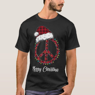 Red Plaid Peace Sign Christmas Lights Hippie Costu T-Shirt