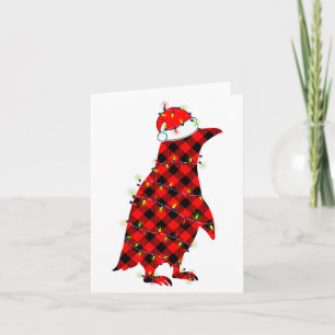 Red Plaid Penguin Christmas Lights Pajamas Adult K Card