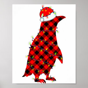 Red Plaid Penguin Christmas Lights Pajamas Adult K Poster