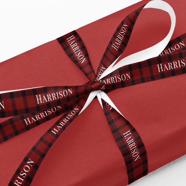 Red Plaid Personalised Christmas Gift Satin Ribbon (Creator Uploaded)