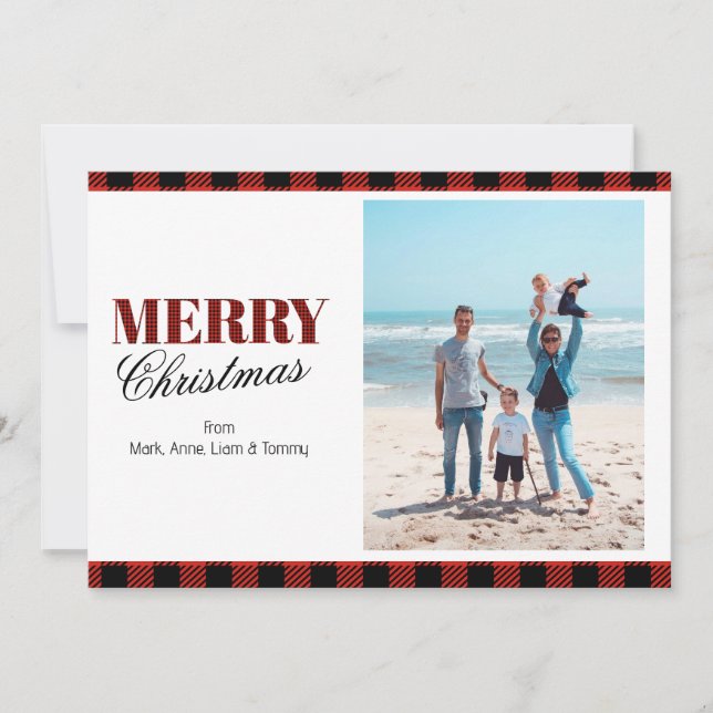 Red Plaid Personalised Photo Christmas Cards (Front)
