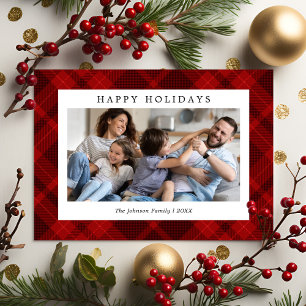 Red Plaid Photo Christmas Holiday Card