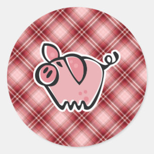 Red Plaid Pig Classic Round Sticker