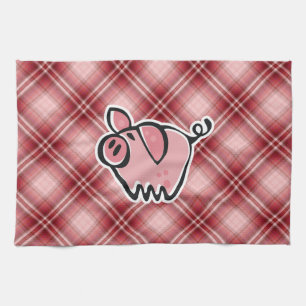 Red Plaid Pig Tea Towel