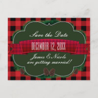 Red Plaid & Pinecones Rustic Country Postcard