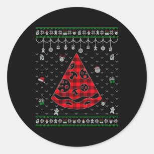 Red Plaid Pizza Lover Fun Ugly Christmas Classic Round Sticker