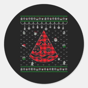 Red Plaid Pizza Lover Fun Ugly Christmas  Classic Round Sticker