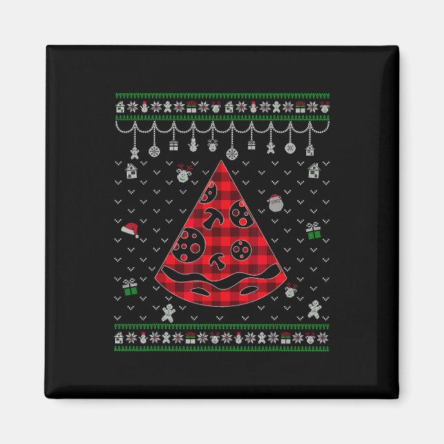 Red Plaid Pizza Lover Fun Ugly Christmas   Magnet (Front)