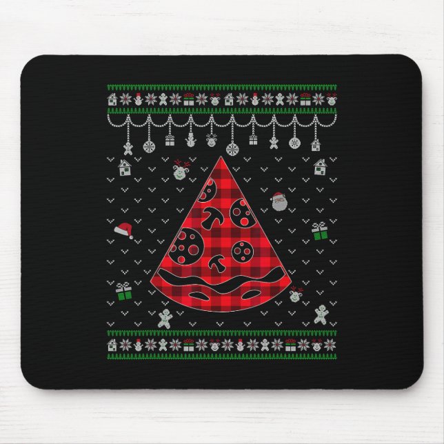 Red Plaid Pizza Lover Fun Ugly Christmas   Mouse Pad (Front)