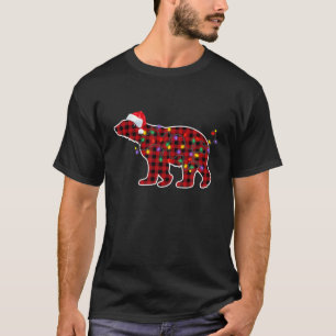 Red Plaid Polar Bear Christmas Pyjamas Xmas Lights T-Shirt
