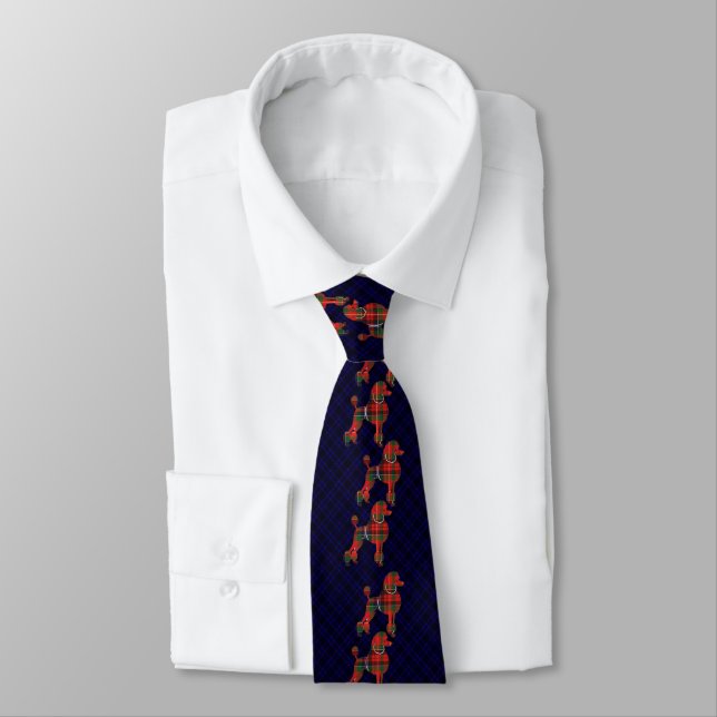 Red Plaid Poodles Tie (Tied)
