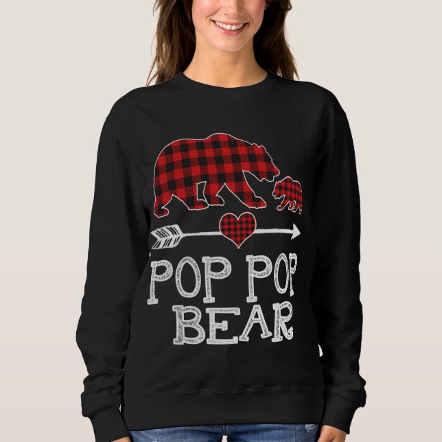 Red Plaid Pop Pop Bear One Cub Matching Buffalo Pa Sweatshirt (Front)