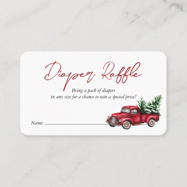 Red Plaid Red Truck Diaper Raffle Enclosure Card (Front)