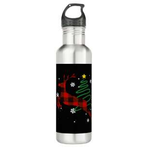 Red Plaid Reindeer Buffalo Deer Christmas Pajama 710 Ml Water Bottle