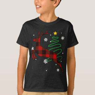 Red Plaid Reindeer Buffalo Deer Family Pajama Chri T-Shirt