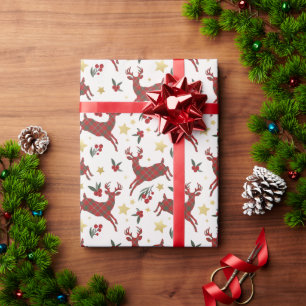 Red Plaid Reindeer Christmas Wrapping Paper