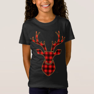 Red Plaid Reindeer hunting Matching Buffalo Family T-Shirt