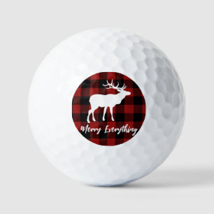 Red Plaid Reindeer Merry Everything Holiday Golf Balls