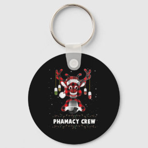Red Plaid Reindeer Pharmacy Crew Christmas Key Ring