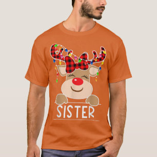 Red Plaid Reindeer Sister Christmas Light Christma T-Shirt
