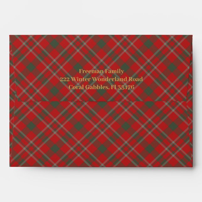 Red Plaid Return Address Holiday Envelope (Back (Top Flap))