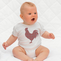 Red Plaid Rooster Baby Bodysuit