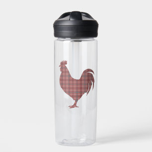  Red Plaid Rooster  Water Bottle