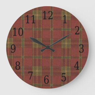 Red Plaid Round Clock