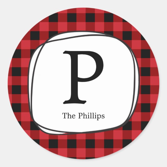 Red Plaid Rustic Country Favour Tag Stickers (Front)