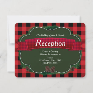 Red Plaid Rustic Country Wedding Reception Card